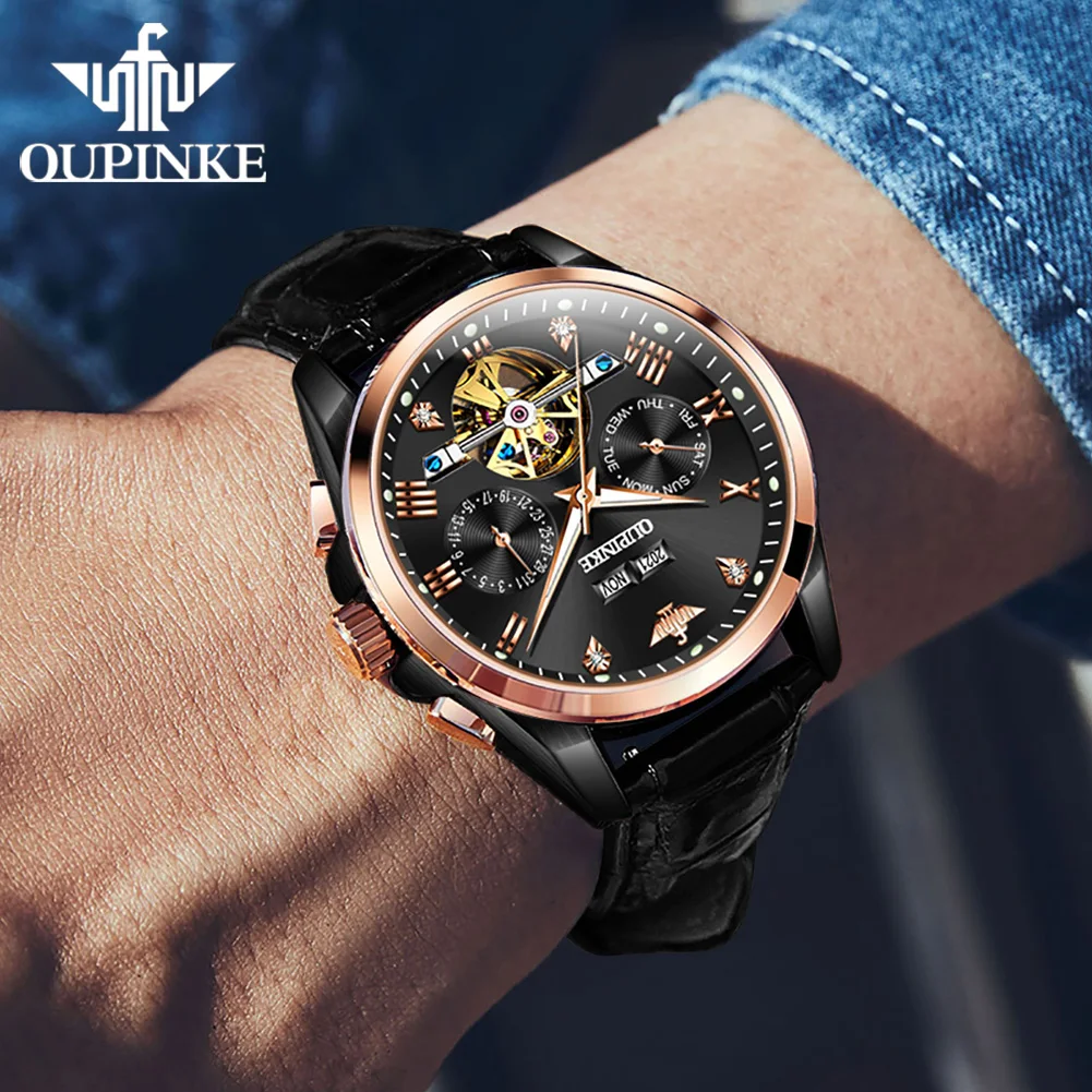 OUPINKE 3186 Mens Watch Automatic Mechanical Watch﻿ 50M Waterproof Tungsten Steel Business Watches For Man Original Reloj