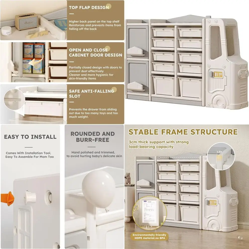 

Серый детский шкаф для хранения игрушек, книг и одежды - идеально подходит для спален и игровых комнат