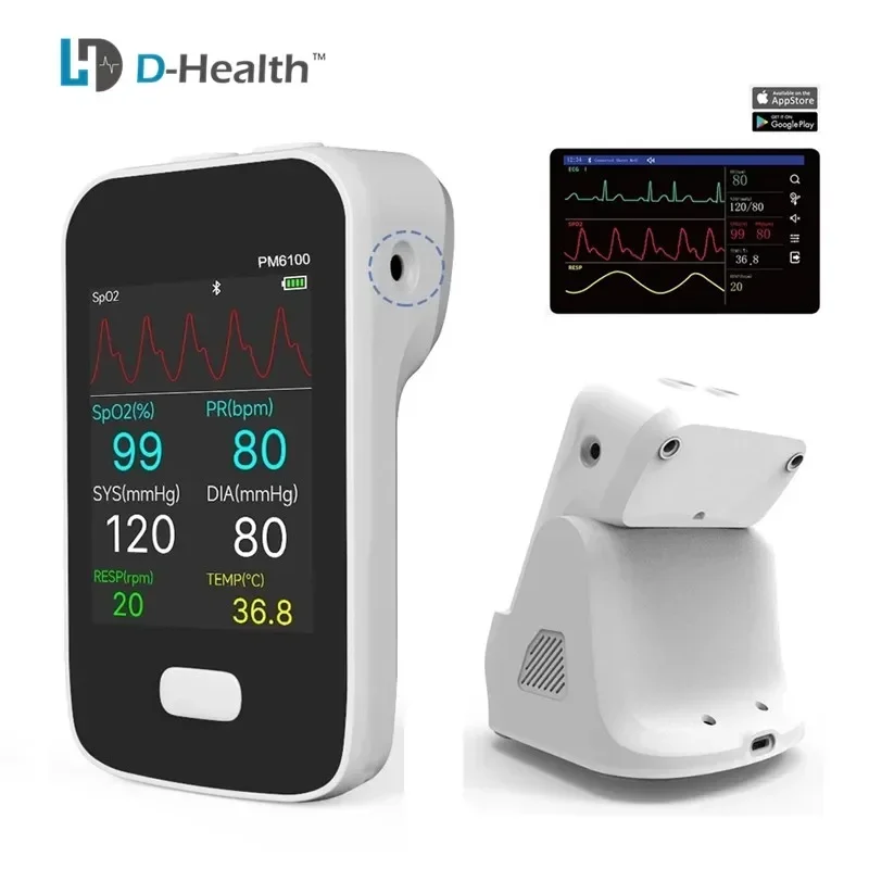 Vital Sign Patient Monitor 6 in 1 Multi Parameter Portable Medical Monitor Bluetooth IOS Android APP Mini Rechargeable