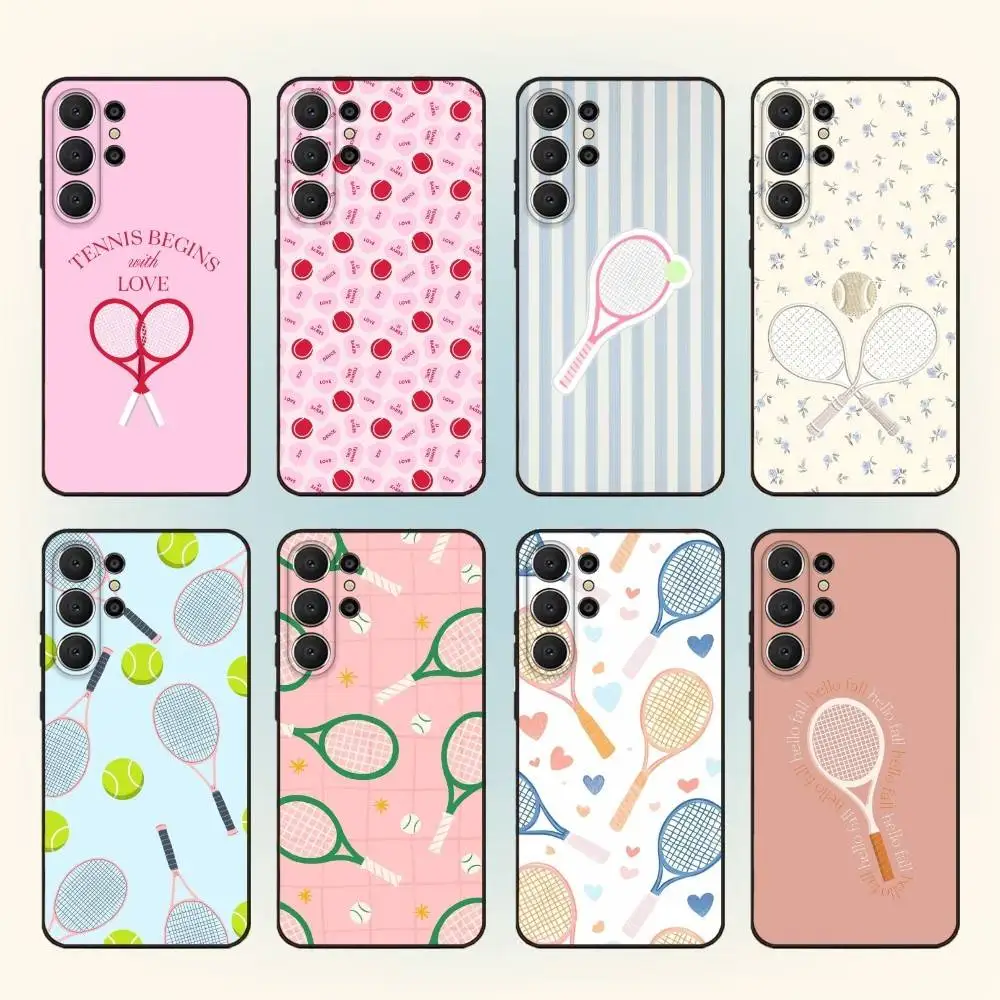 T-Tennis Phone Case For Samsung S26,S25,24,23,22,30,21,10,9,Ultra,Plus,Lite,Black Soft Case