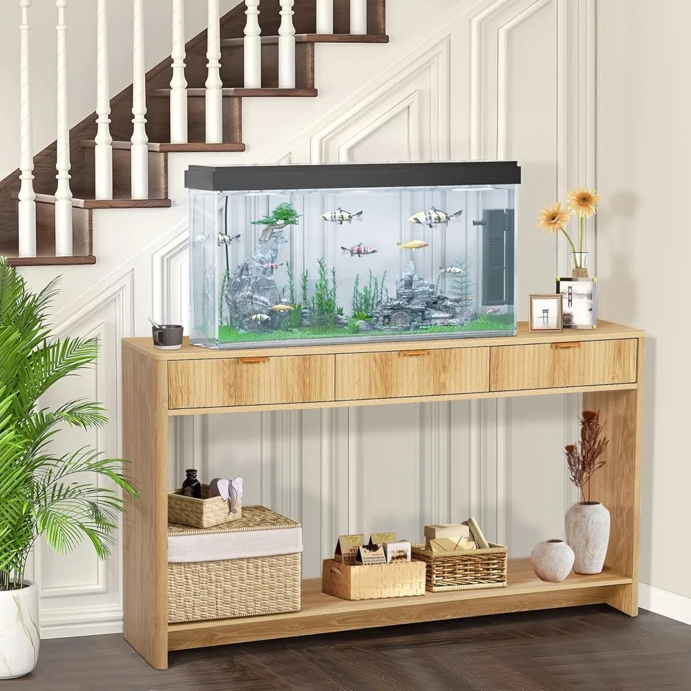 طاولة وحدة تحكم للمدخل مع 3 أدراج، طاولة أريكة ضيقة طويلة لغرفة المعيشة خلف الأريكة، أثاث المدخل