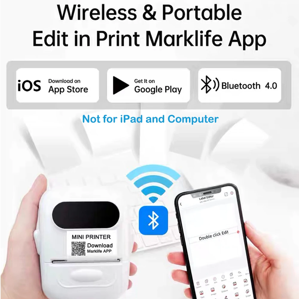 Mini Thermal Label Printer P50 12-57mm Portable Tag Printer Inkless Wireless Labeling Machine Pocket Adheisve Sticker Printer