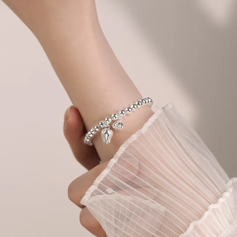 925 Sterling Silver Geometric Shape Bracelet Charming Personalised Beaded String Bracelet Party Gift For Women Fine Jewellery