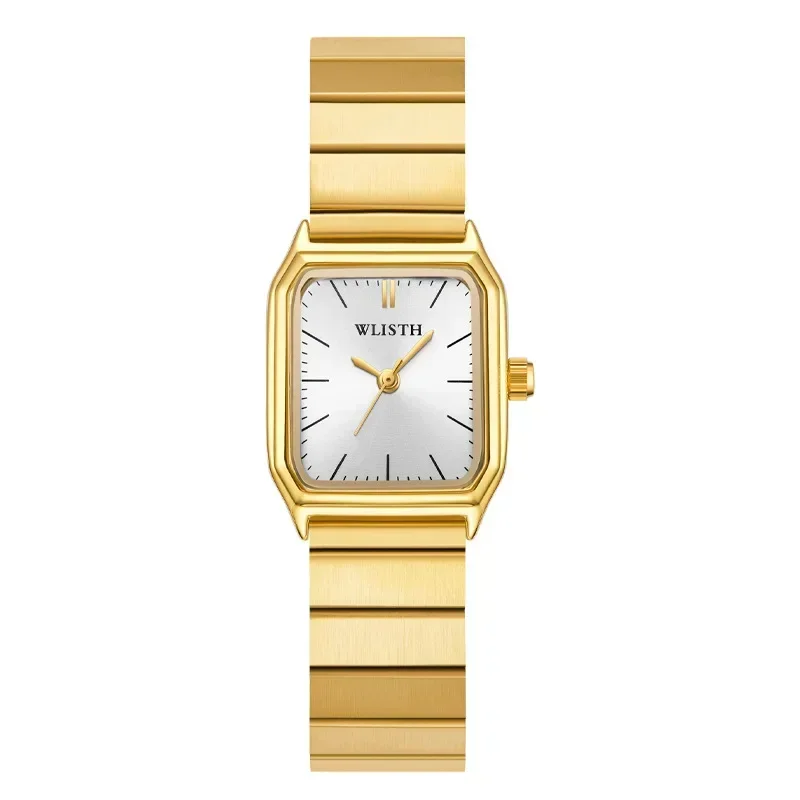 Relojes para mujer Reloj de pulsera de acero inoxidable con esfera única cuadrada de cuarzo de negocios de lujo para mujer Reloj de pulsera de oro