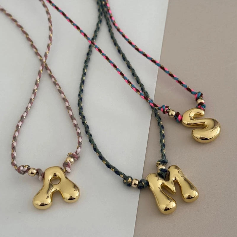 Colorful Handmade Balloon Initial Alphabet Color Cord Neckalce Stainless Stee Bubble Chunky A-Z Letter Birthday Gifts  Jewelry
