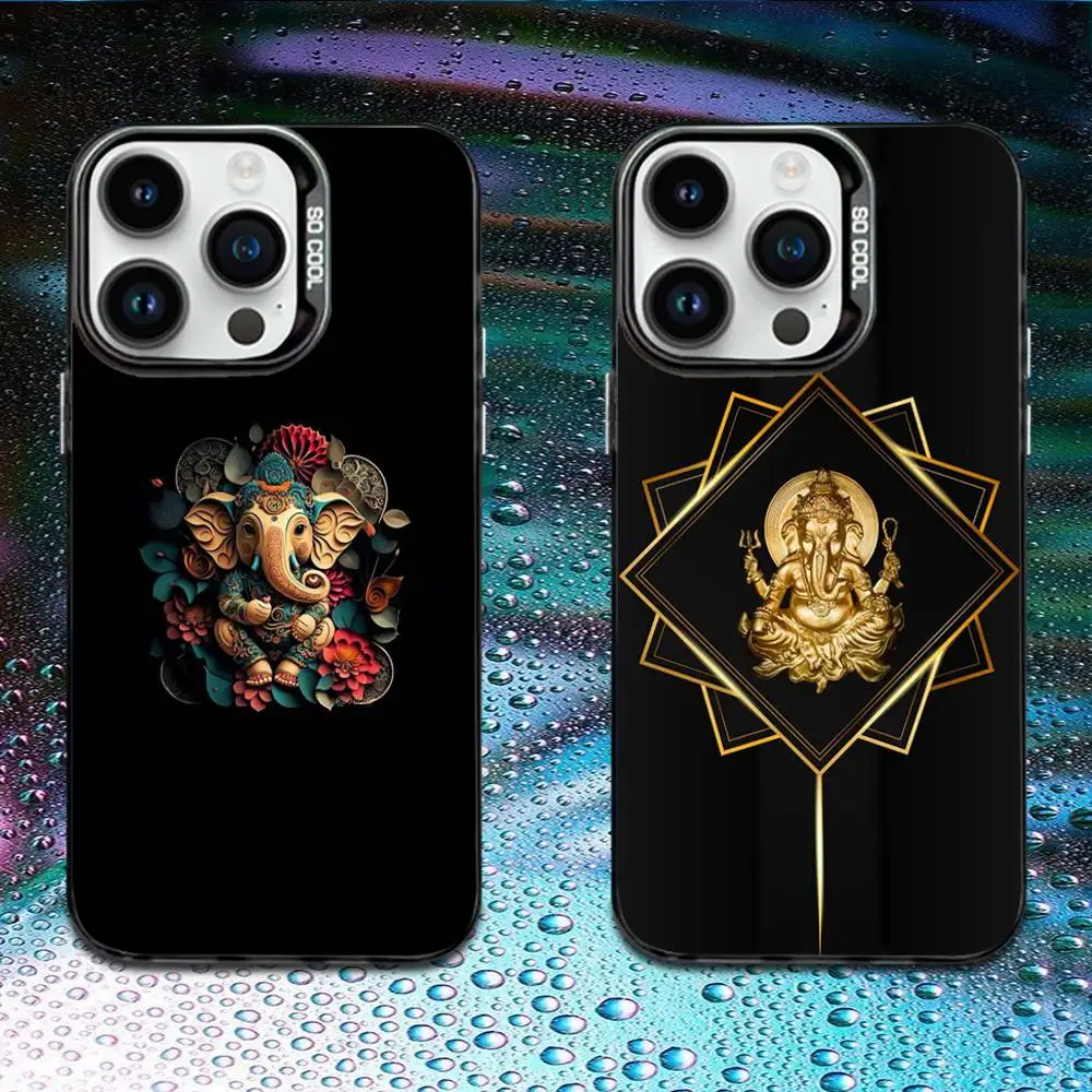 Ganesha deus hindú ganesh elefante capa de telefone para iphone 16,15,14,13,12,11, mini, pro, e, max preto doce fosco capa à prova de choque