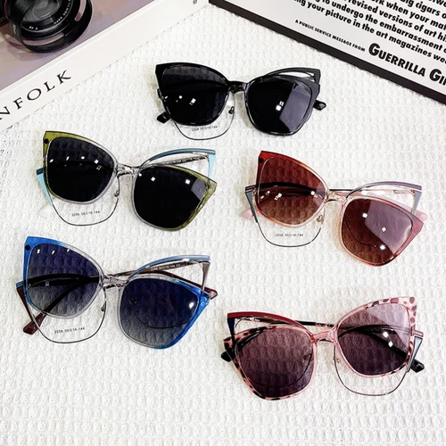 Imagen 2 del producto YIMARUILI, gafas polarizadas magnéticas a la moda con Clip, monturas de gafas graduadas ópticas de aleación de ojo de gato Retro para mujer 2256