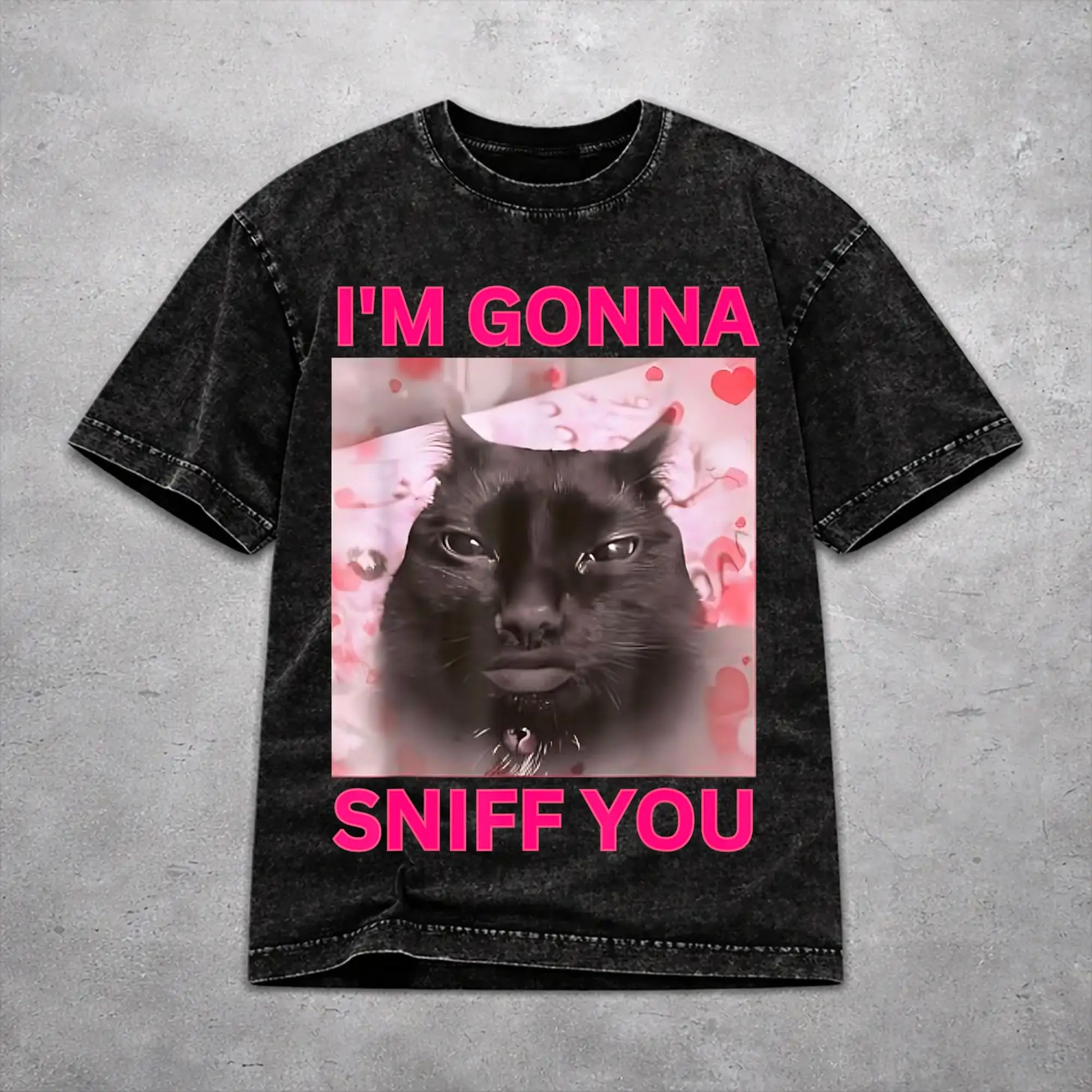 I'm Gonna Sniff You Funny Cat  Washed T Shirt Novelty Harajuku Men Women  Loose T-Shirts Tee 100% Cotton