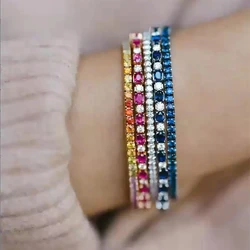 Chic 4mm Round Colorful Crystal Tennis Bracelets Folding Buckle Adjustable Silver Color Chain Bracelet on Hand Fashion Jewelry