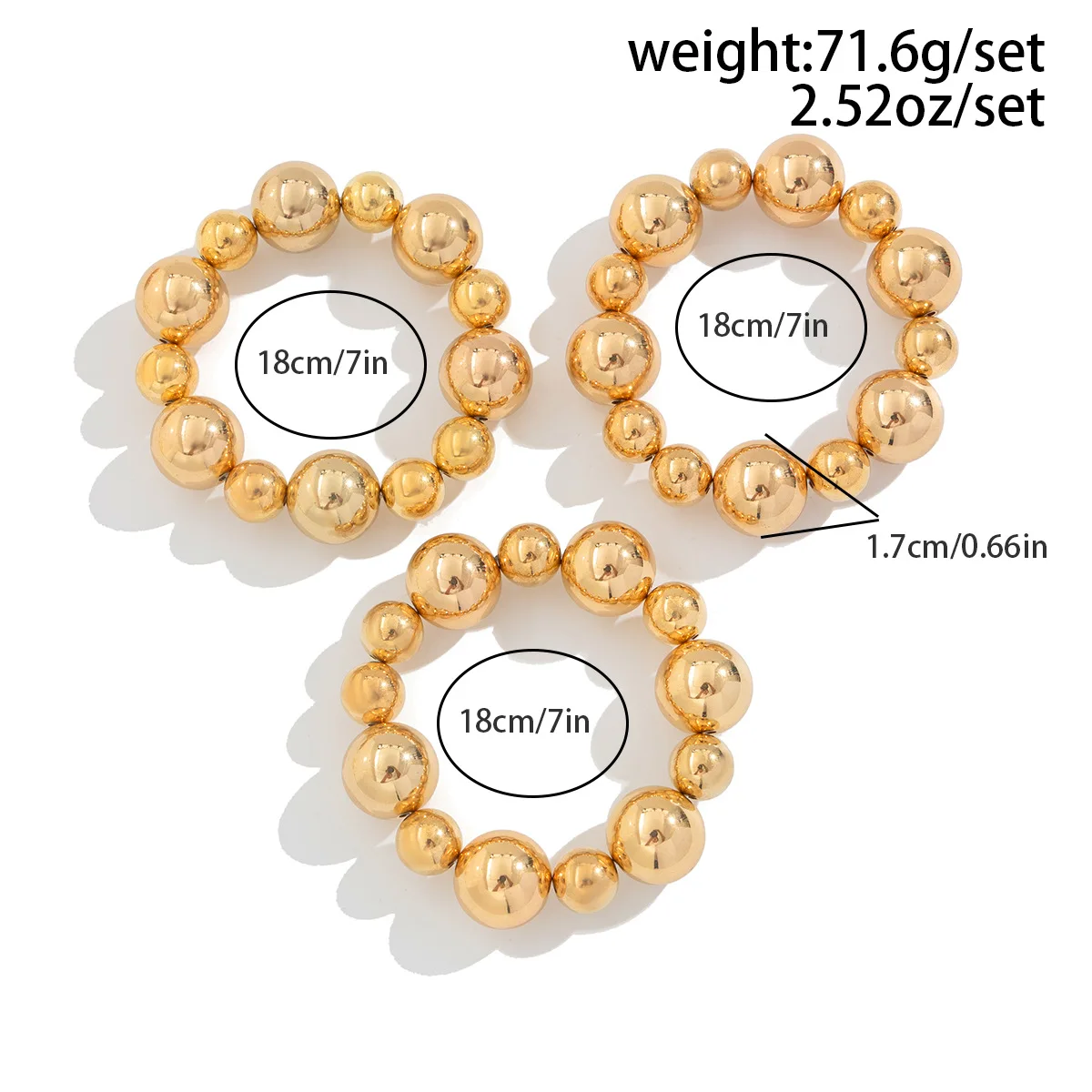 KMVEXO 3PCS Punk Stretch Beads Bracelets Gold Sliver Color Stacked Ball Beaded Bracelet For Women Men Imitation Pearl Jewelry
