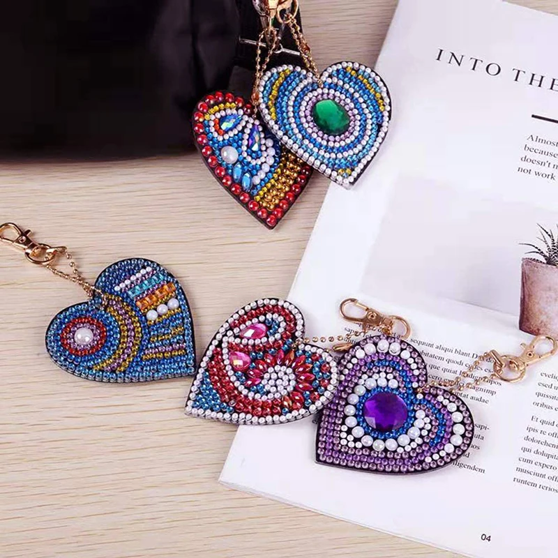 5-Piece Diamond Painted Kit, Keychain, Mandala Pattern, Acrylic Material, Can Be Used as a School Bag Pendant, Holiday Gift view 4