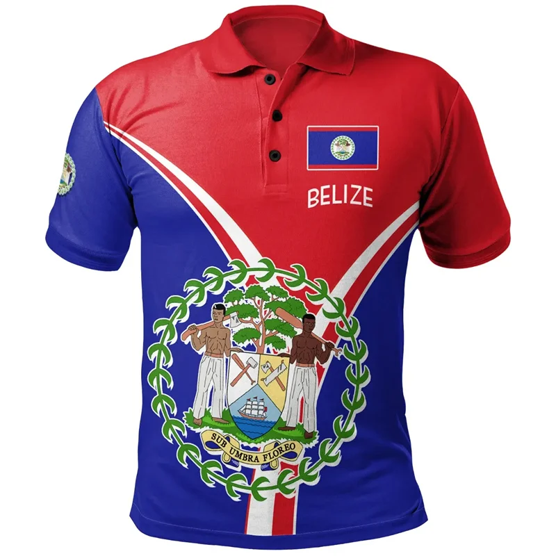 3D Printed Belize Flag Map Polo Shirt For Men National Emblem Tees Summer Fashion Lapel T-Shirts Short Sleeve Tops Streetwear