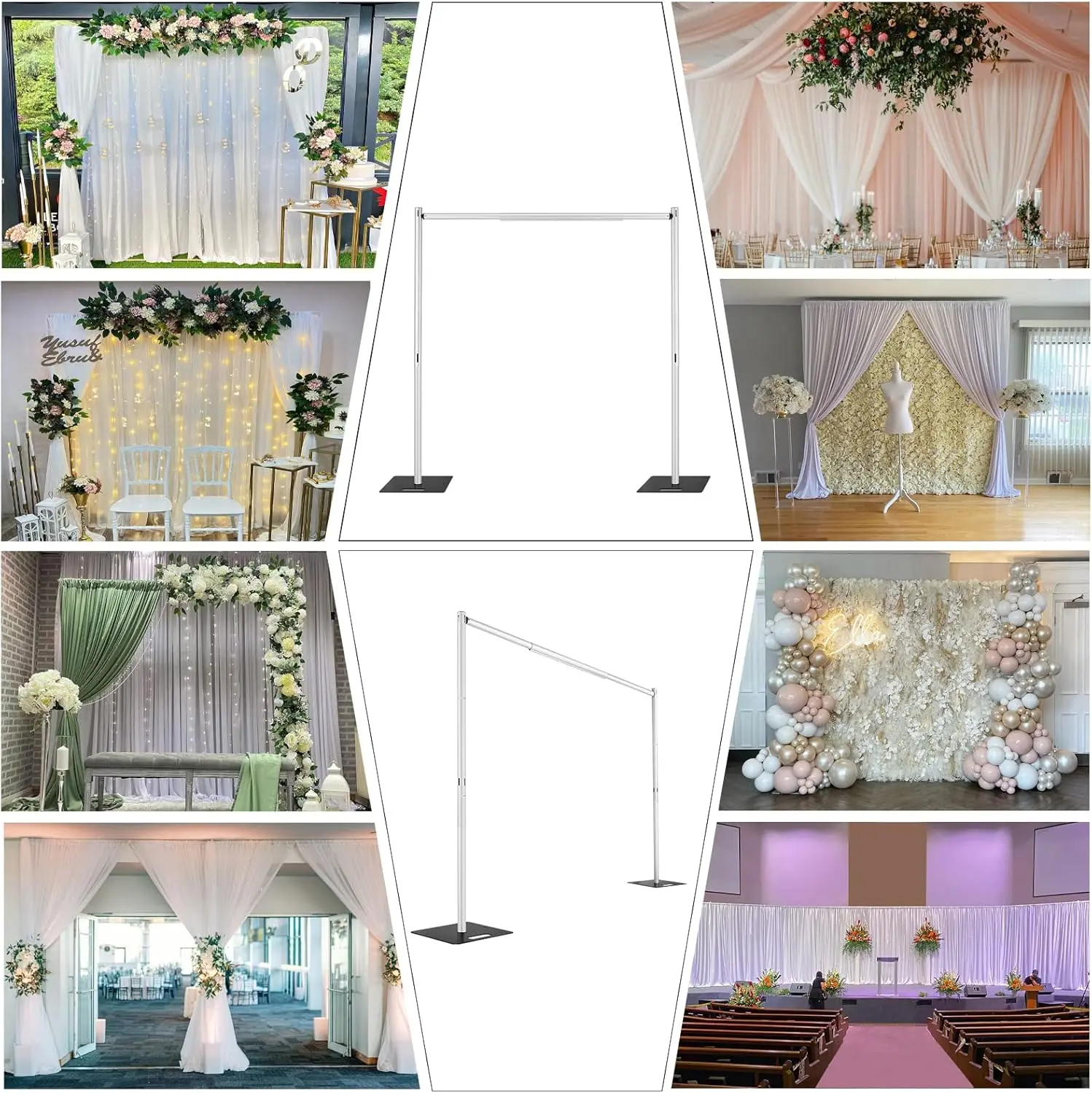 Drape Backdrop Stand Kit 8ft x 10ft, Heavy Duty Wedding Backdrop for Events Decoration Backdrop Frame