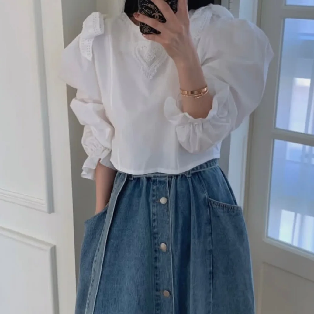 

Sweet Retro Sle White Long Sve Women's irt Chic Versatile Design Commute Sle Chinese Brandl Product Regular Fit