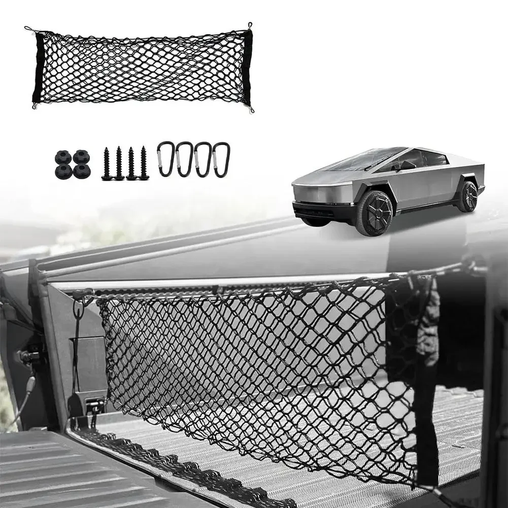 

For Tesla Cybertruck 2024 Car Trunk Storage Net Bag Fit POM Pickup Bed Hook Reinforced Cargo Luggage Model Net Stretchable Y1S0