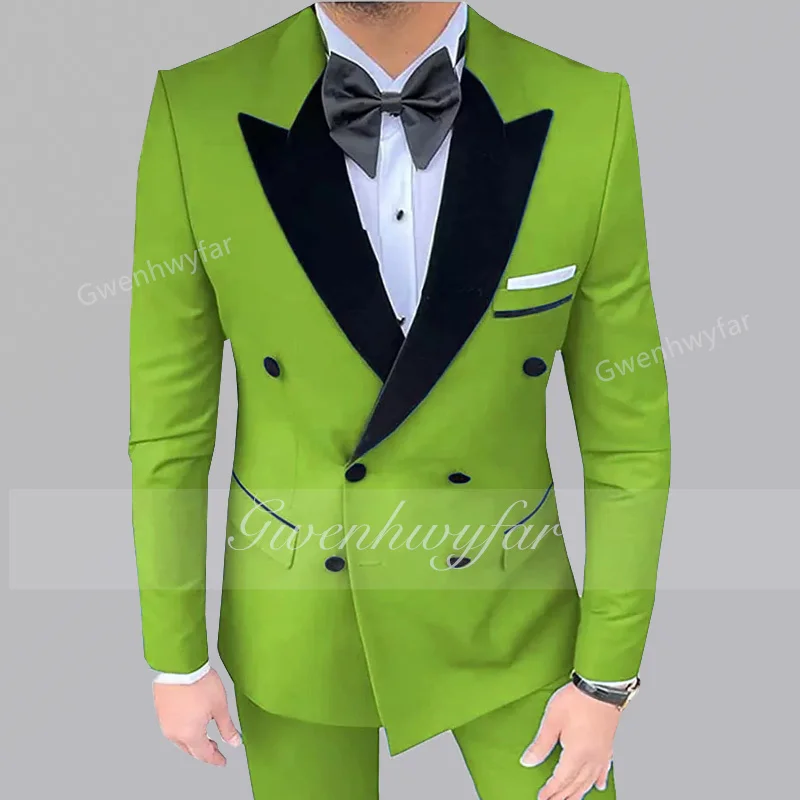 

Gwenhwyfar 2025 Custom Made Black Groom Tuxedo Peaked Lapel Double Breasted Men Suit Prom Wedding Party Mens Suits Costume