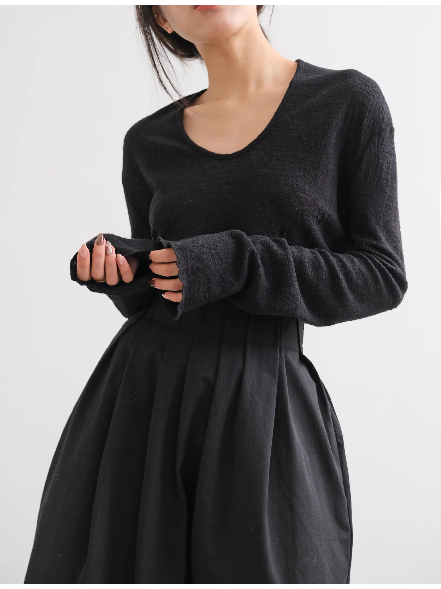 

VG l Wool Long Sve Knitted T-irt Women's Casual Loose Fit U-Ne Embroidered Top Winter Faion Ladies' Premium