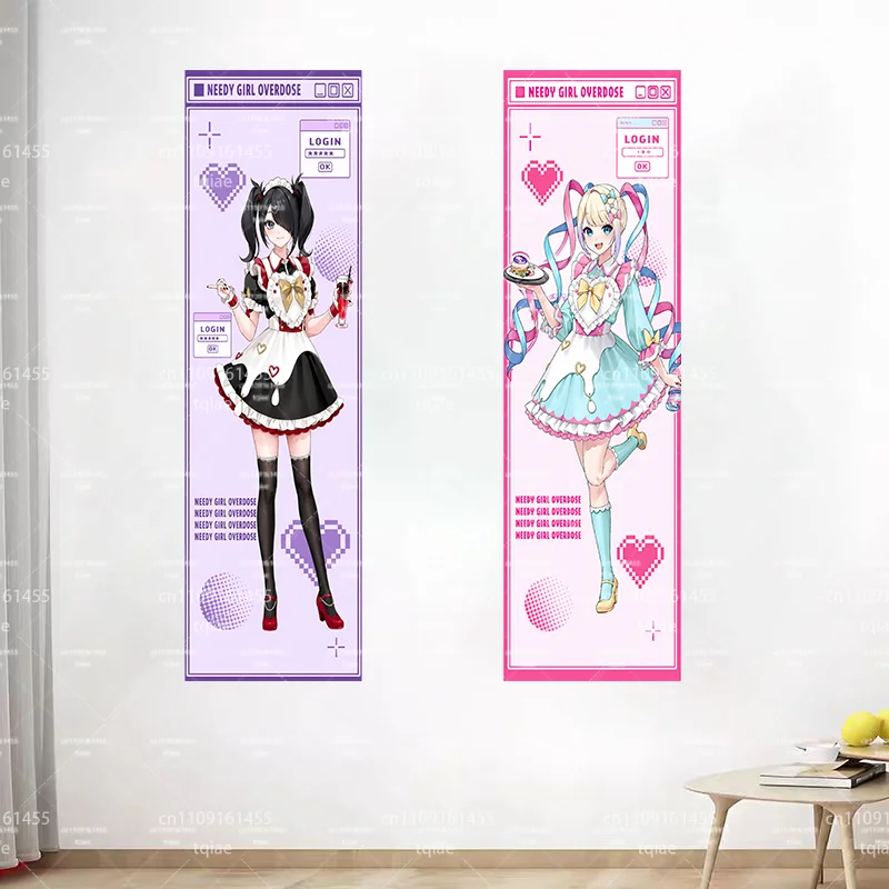Needy Girl Overdose Anime Tapestry, Long Vertical Wall Hanging, Maid Outfit Aesthetic Decor for Bedroom Living Room Dorm
