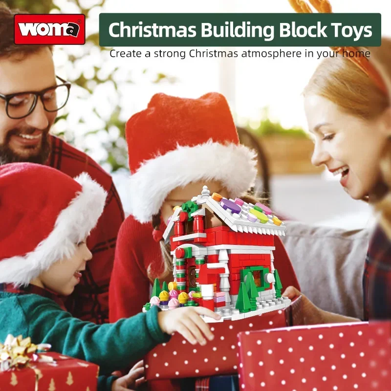 WOMA Christmas Building Blocks Series Gingerbread Man Candy House Castle with Lights Boys and Girls Holiday Gifts