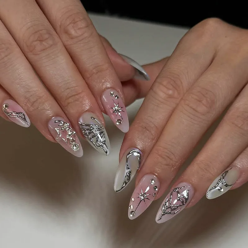 Nails applied on natural hands showing fit and wear