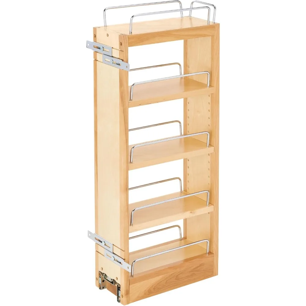 

Rev-A-Shelf 5" Pull Out Storage Organizer for Wall Kitchen Cabinets, Sliding Adjustable Shelves for Spice Rack or Cans, Wood & C