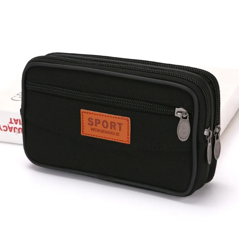 Versatile Double Layer Men Phone Pouch Canvas Horizontal Vertical Style Canvas Waist Pack Belt Attachment Belt Pouch Outdoor