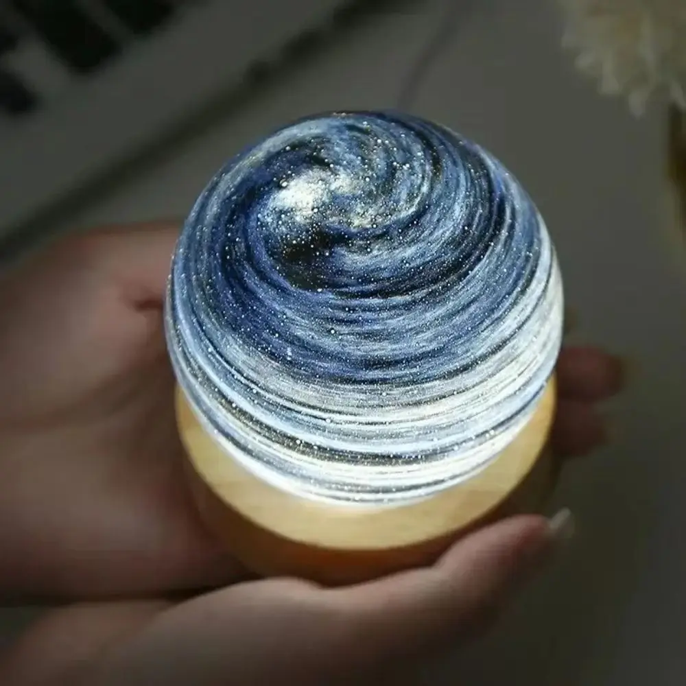 USB Plug in 3D Planet Glass Lamp Luminous Glass Sphere 3 Color Light Galaxy Crystal Ball Removable With Wooden Stand