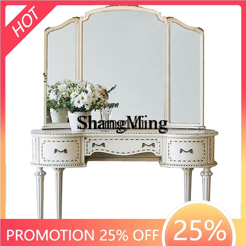 CL High Value Retro Dresser Solid Wood Old Dresser Engraving Light Luxury Dresser Ivory White
