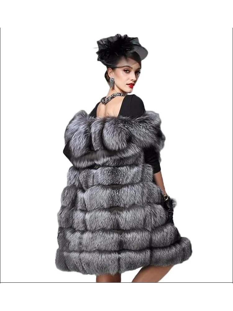 Winter Sleeveless Faux Fur Elegant Gray Classic Fashion Charm Patchwork Gray Comfortable Exquisite Commuting Long Vest Jacket
