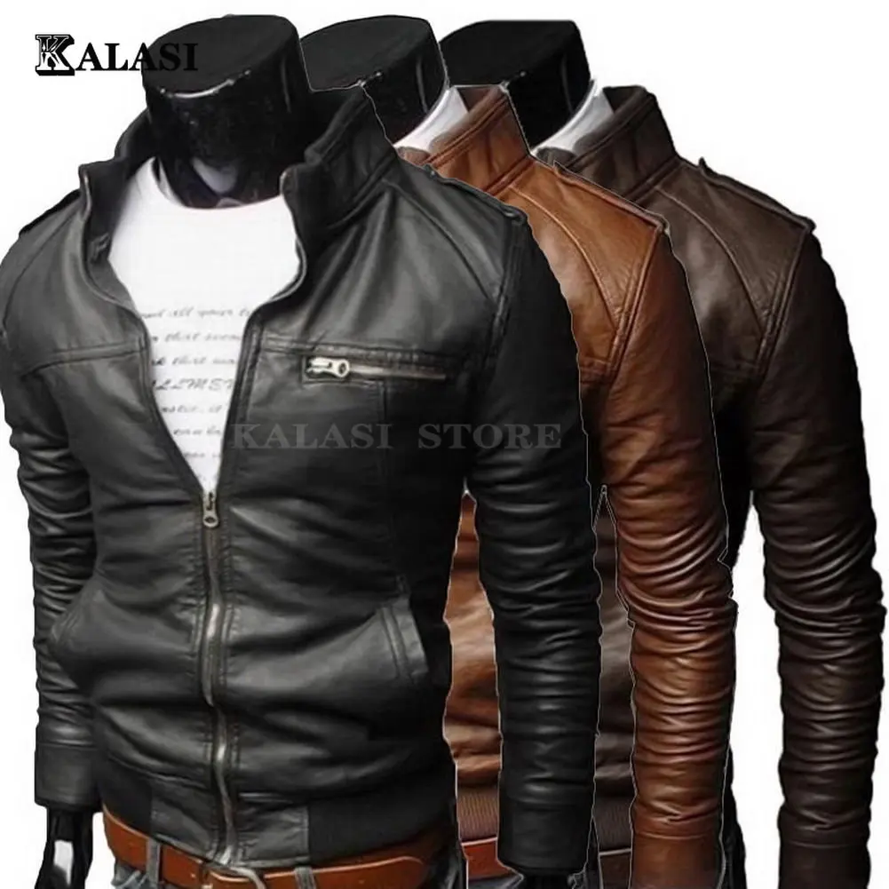 Hot Fashion Mens Cool bomber Jackets men Jacket Autumn Winter Collar Slim Fit Motorcycle Leather Jacket Coat Outwear Streetwear