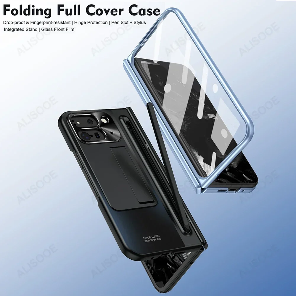 مع قلم اللمس Funda لجوجل بيكسل 10 برو حافظة قابلة للطي المفصلي فتحة القلم حامل حامل كوف مع زجاج الشاشة الأمامية