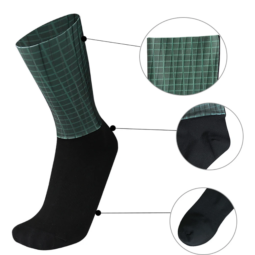 Silicone New Plaid Cycling Socks Non-Slip Men Women Sports Socks Cool Breathable Summer Aero Bike Socks Calcetines Ciclismo