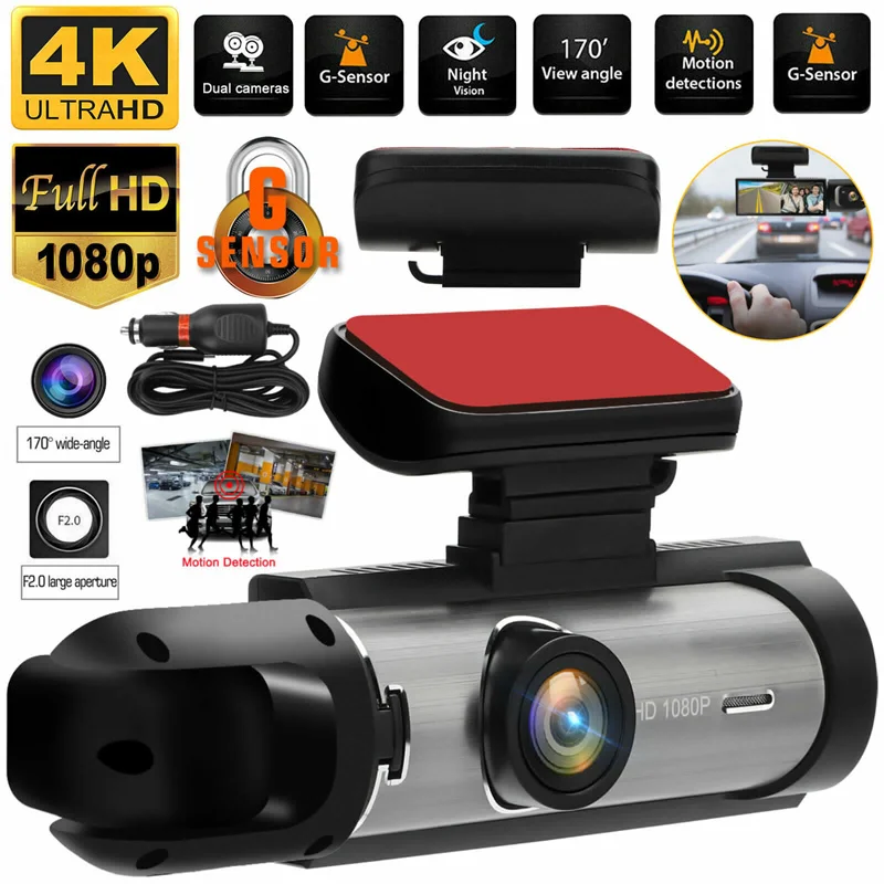 Dash Cam 3.16 Inch Dual Lens Dash Cam, Front Built-in Camera G Sensor HD Night Vision Wide Angle Car Accessories Tools