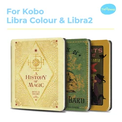 Twosheep 7-inch Case for Kobo Libra Colour and Kobo Libra2 TPU Shell Magnetic Flip Auto Sleep Wake Cover Vintage Magic Book