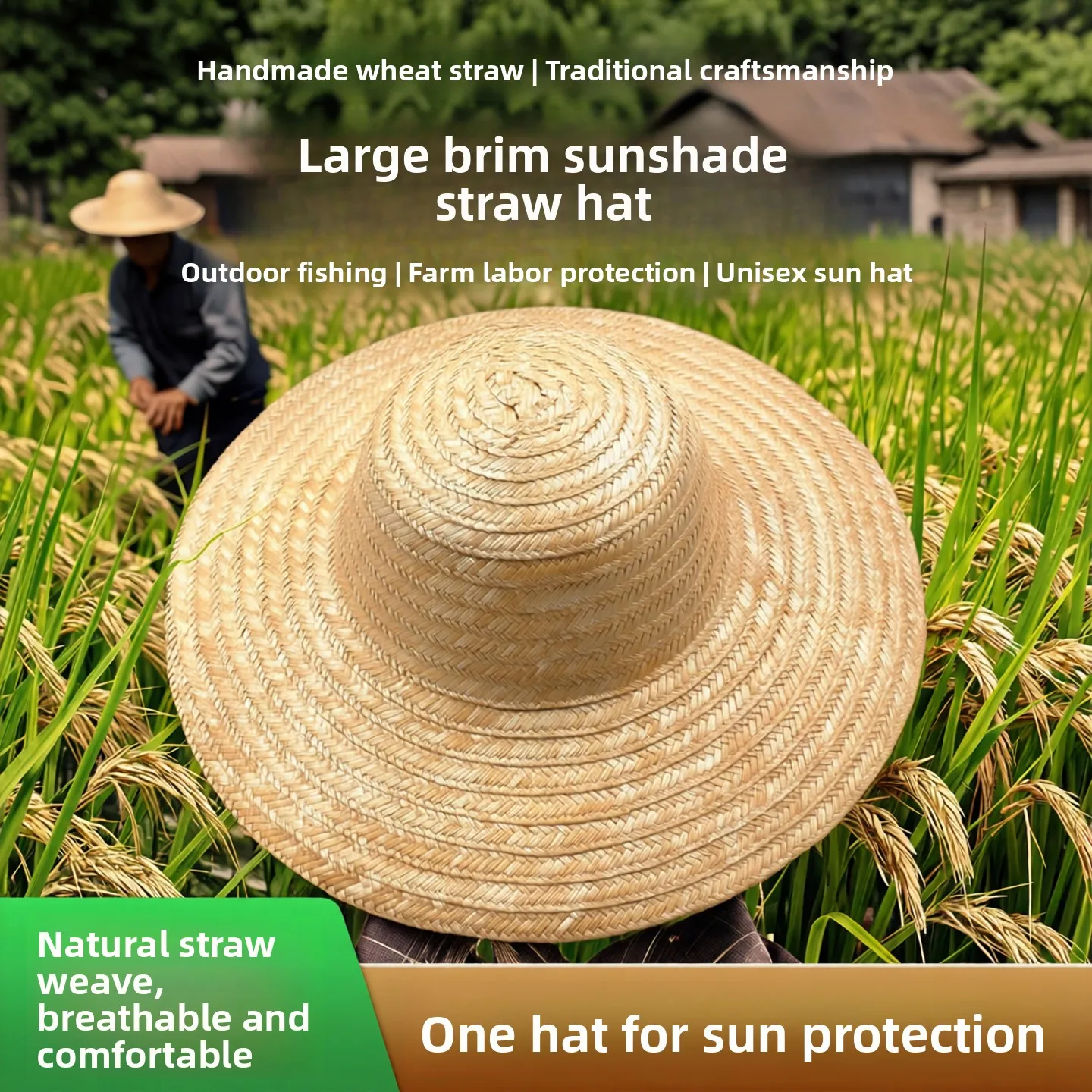

Handmade Straw Hat Large Brim Outdoor Fishing Sun Protection Cap Rural Labor Protection Men Women Sunscreen Summer Hat