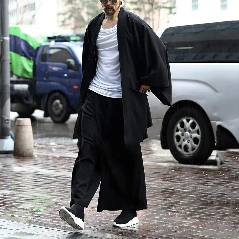 Traditional Japanese Kimono Cardigan Yukata Haori Men's Shirt Jacket Vintage Harajuku Samurai Costume Costumes Loose Black Coat