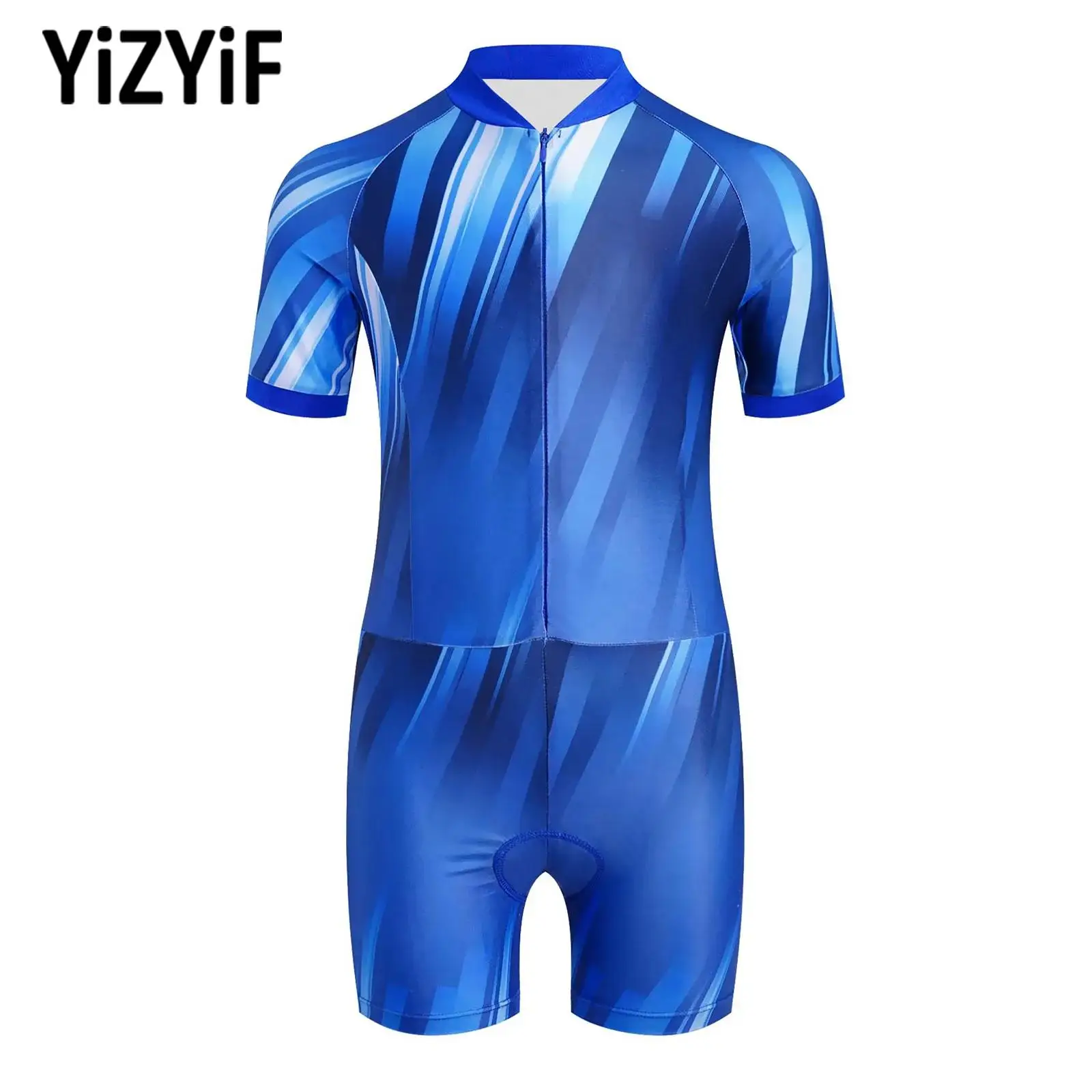 ملابس سباحة للأطفال قطعة واحدة ملابس رياضية للأولاد والبنات بدلة ركوب الدراجات للشباب زي الدراجة بأكمام قصيرة وسحاب مع وسادة ثلاثية الأبعاد