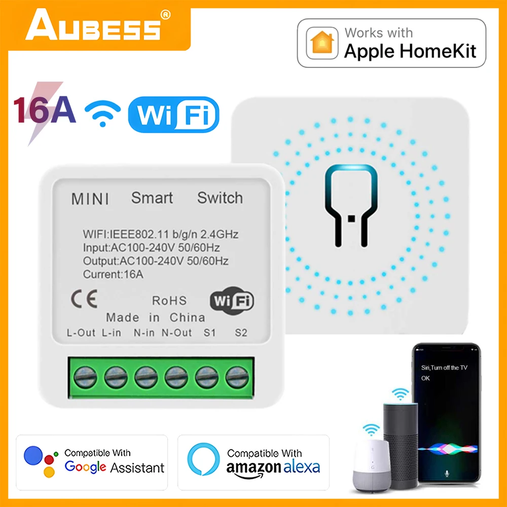 

16A Homekit Smart WiFi Switch 2-way Control Automation Module Mini Smart Breaker Voice Control Work With Siri Alexa Google Home