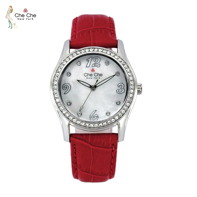 CHECHE CC010 Watch Women Leather Strap Small Dial Cute Sweet Skinny Super Fairy Fashion Temperament Stone Shell reloj mujer