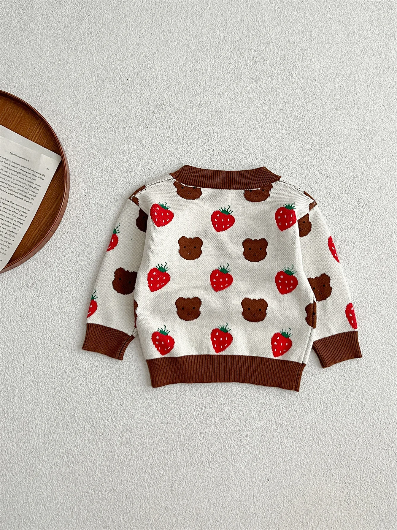 2024 Autumn New Baby Girl Long Sleeve Knit Cardigan Infant Cute Strawberry Bear Print Sweater Coat Toddler Knitted Jacket