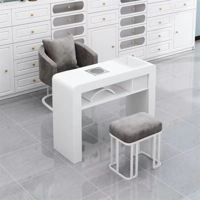 ##White Guangdong Wood Single Light Luxury Simple Manicure Table SET Storage Folding Nail Table
