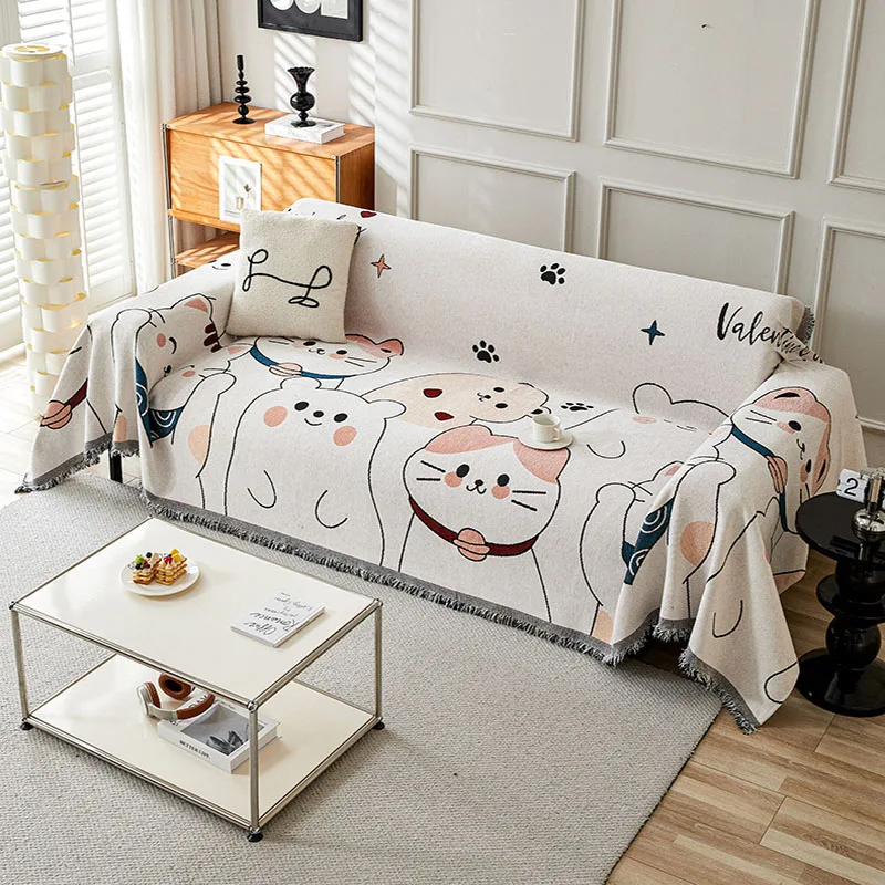 

Полотенце для дивана с мультяшным принтом и кисточками, милая пыленепроницаемая подушка для дивана на четыре сезона, многофункциональное, приятное для кожи колена