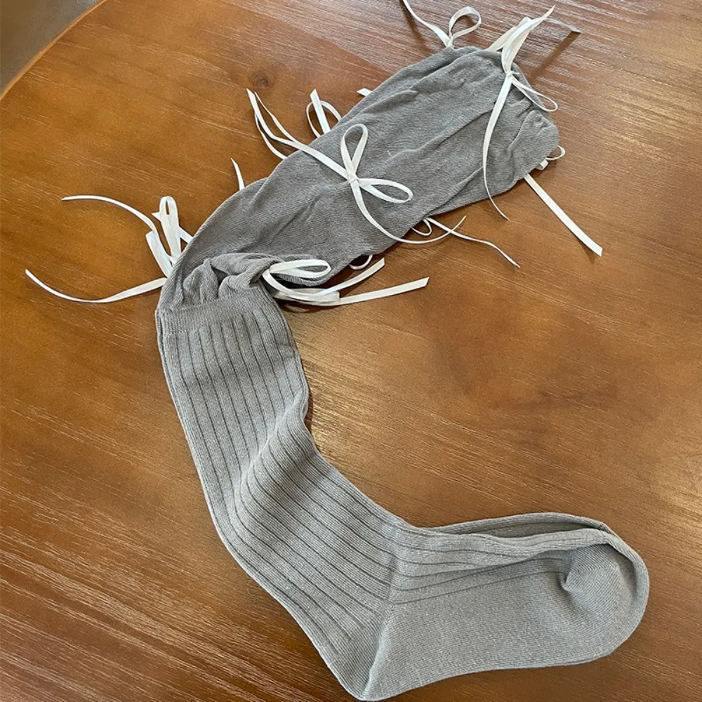 

Ballet Style Bandage Long Socks Ribbon Bow Keep Warm Ballet Style Socks Solid Color Middle Tube Socks Women Girl