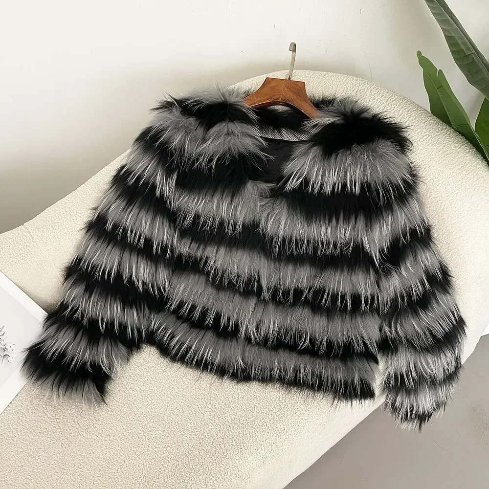 Winter Fashion Loose Casual Genuine Fur Coat Women Thickened Warm Natural Raccoon Wool Braided Jacket Luxurious Street Commuting