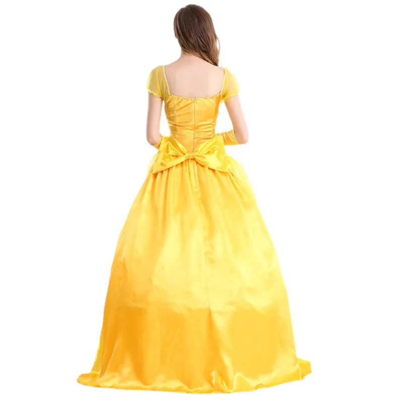 Halloween costume, beautiful woman and beast, movie and television character, Princess Belle, yellow dress, dress, game uniform