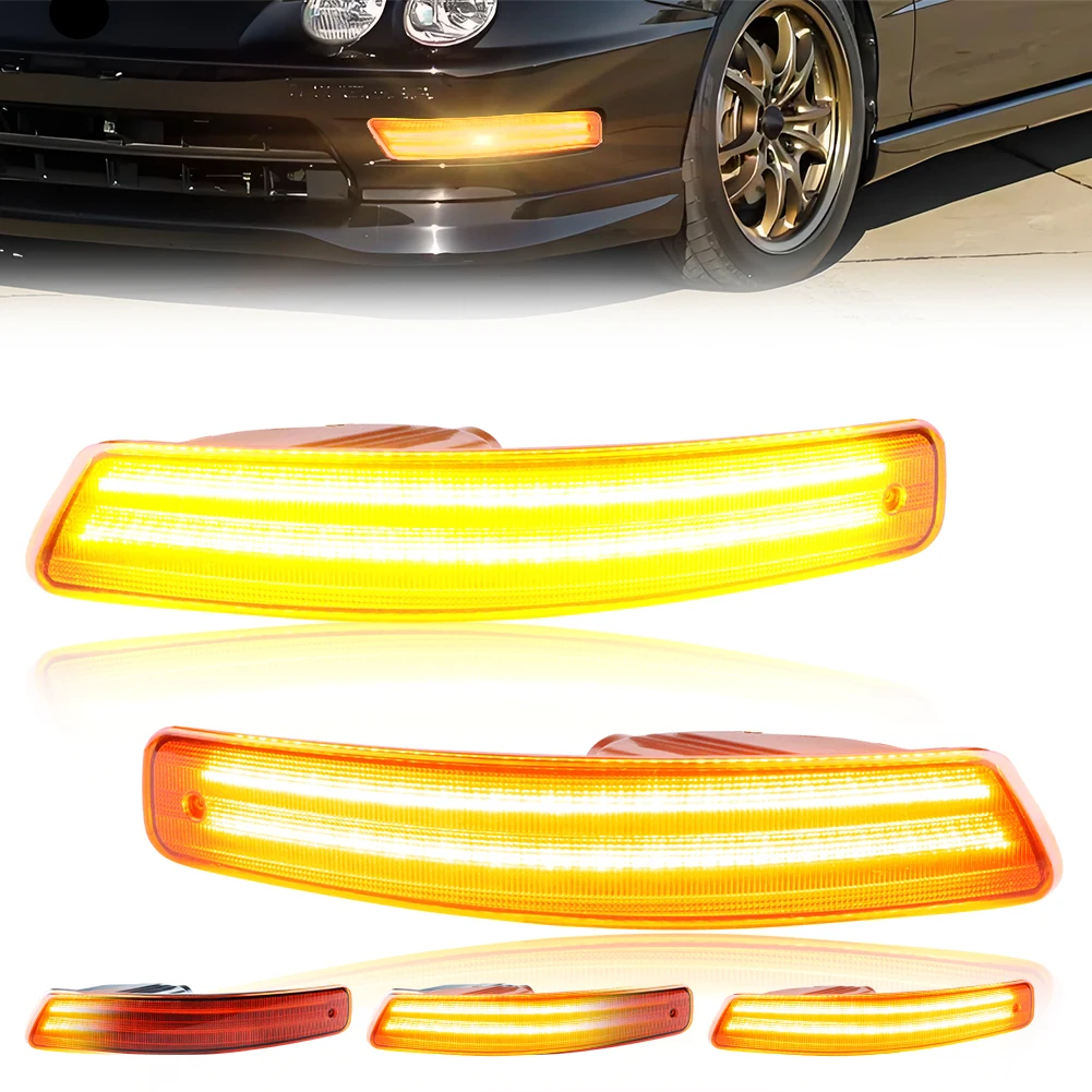 

2Pcs Front Bumper Parking Light Turn Signal Light DRL Light W/Sequential Dynamic LED For 1998 1999 2000 2001 Acura Integra