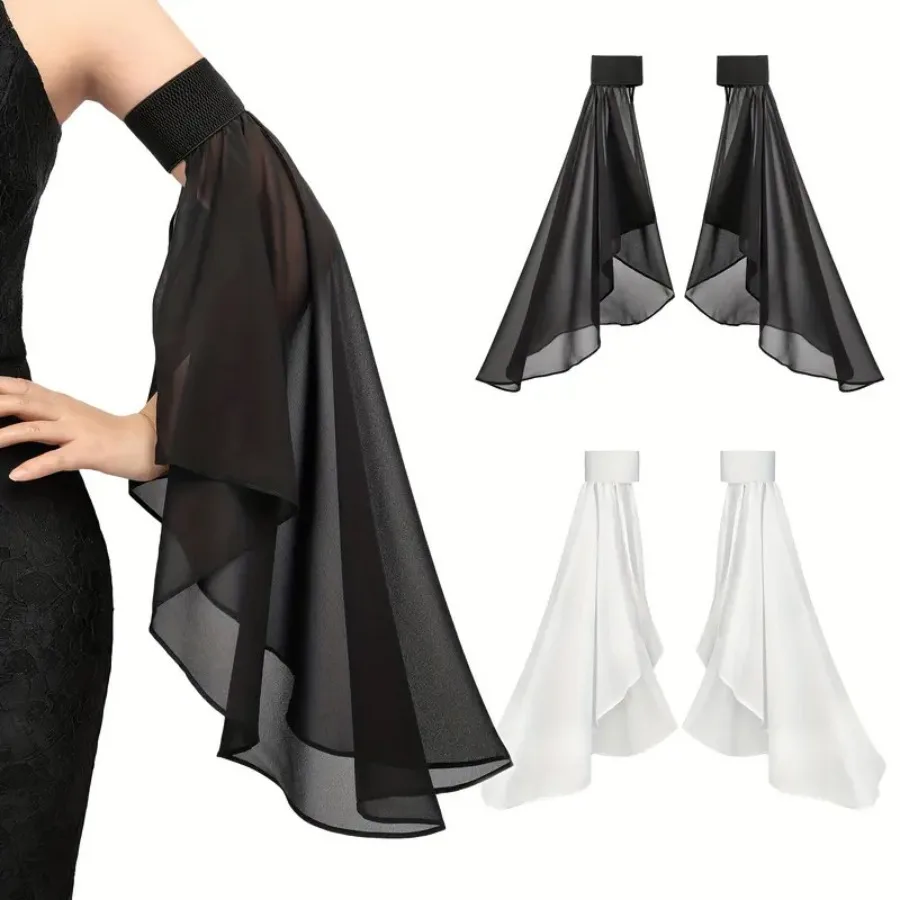 

Halloween Gothic Sheer Chiffon Flare Arm Cuffs, Medieval Bell Sleeve Wraps, Portable Dark Vintage Arm Accessory for Cosplay Halloween Party Styling
