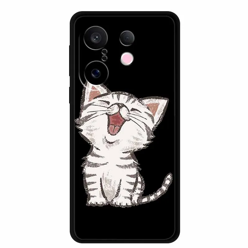 حافظة لهاتف Vivo X200 FE 5G مقاس 6.31 بوصة على شكل قطط لطيفة سوداء ناعمة من البولي يوريثان الحراري غطاء هاتف خلفي لهاتف Vivo S30 Pro حافظة كرتونية