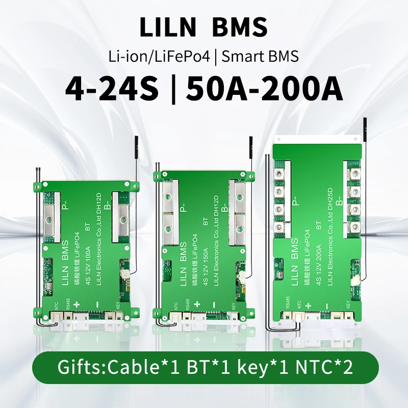 

LILN Smart BMS Lifepo4 Battery With Bluetooth 4S 12V 8S 24V 100A 150A 200A NTC BT Key Switch RS485 Function EV Energy Storage