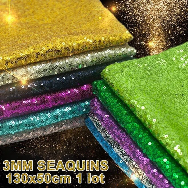 3MM Sequin Fabric Dense Mesh Chaotic Piece Wedding Decoration Stage Background Cloth Clothing Fabric Dress Tablecloth 130X50CM